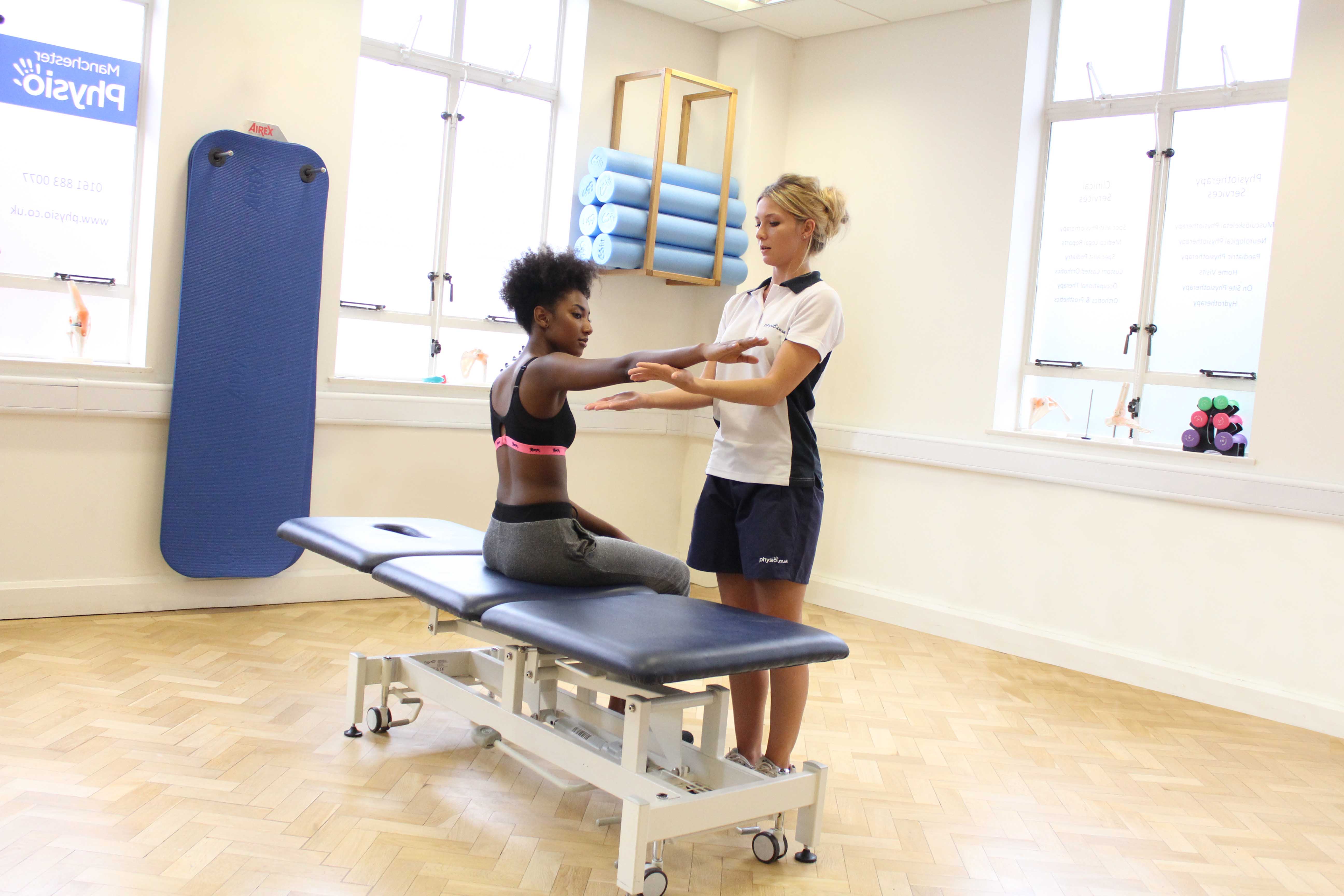 Active stretches and mobilisation of the elbow with MSK therapist supervision.