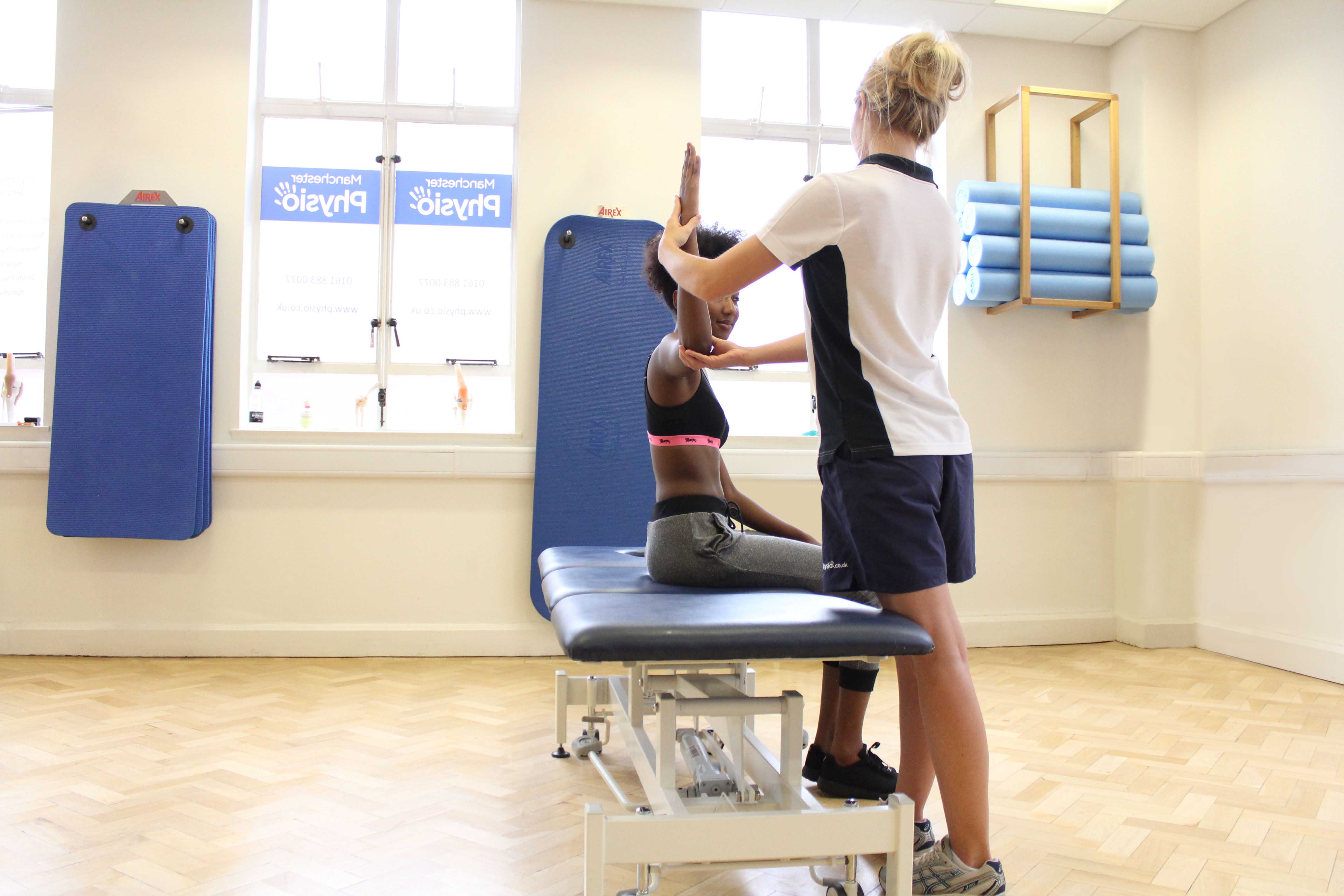 Active stretches and mobilisation of the elbow with MSK therapist supervision.