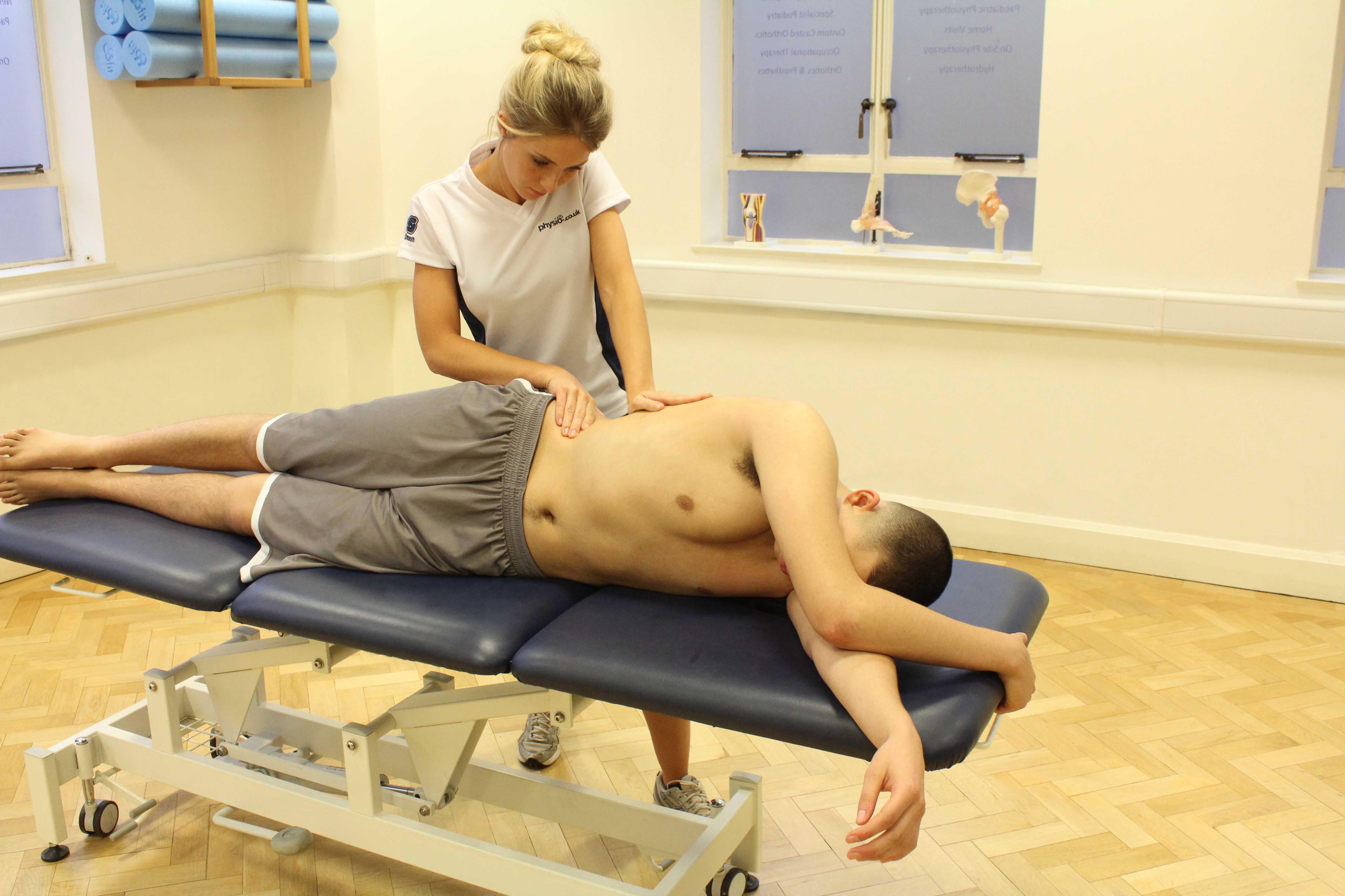 Passive stretch of the hip joint and surrounding connective tissues Passive stretch of the hip joint and surrounding connective tissues