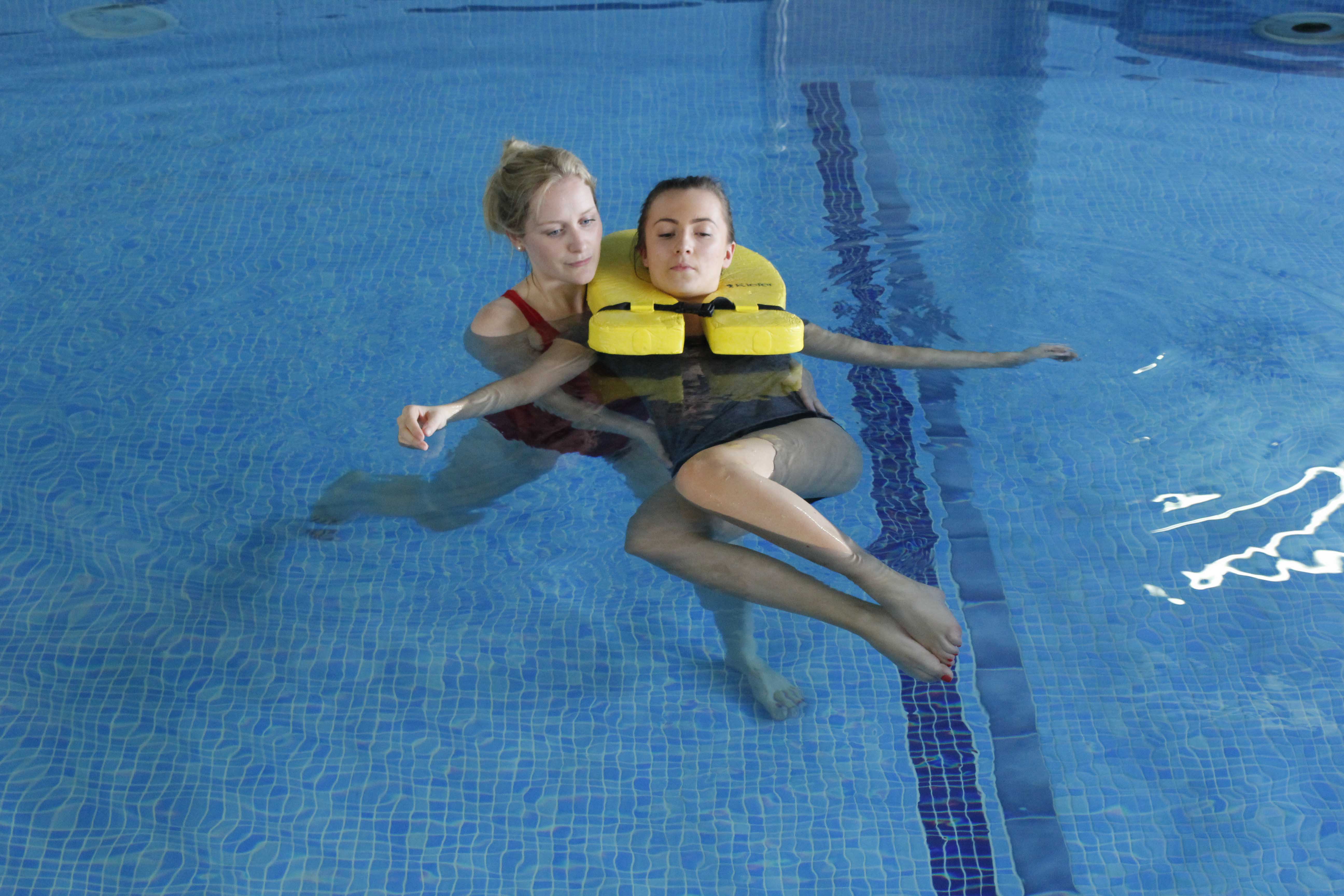 Hydrotherapy session with close supervision from specialist physiotherapist