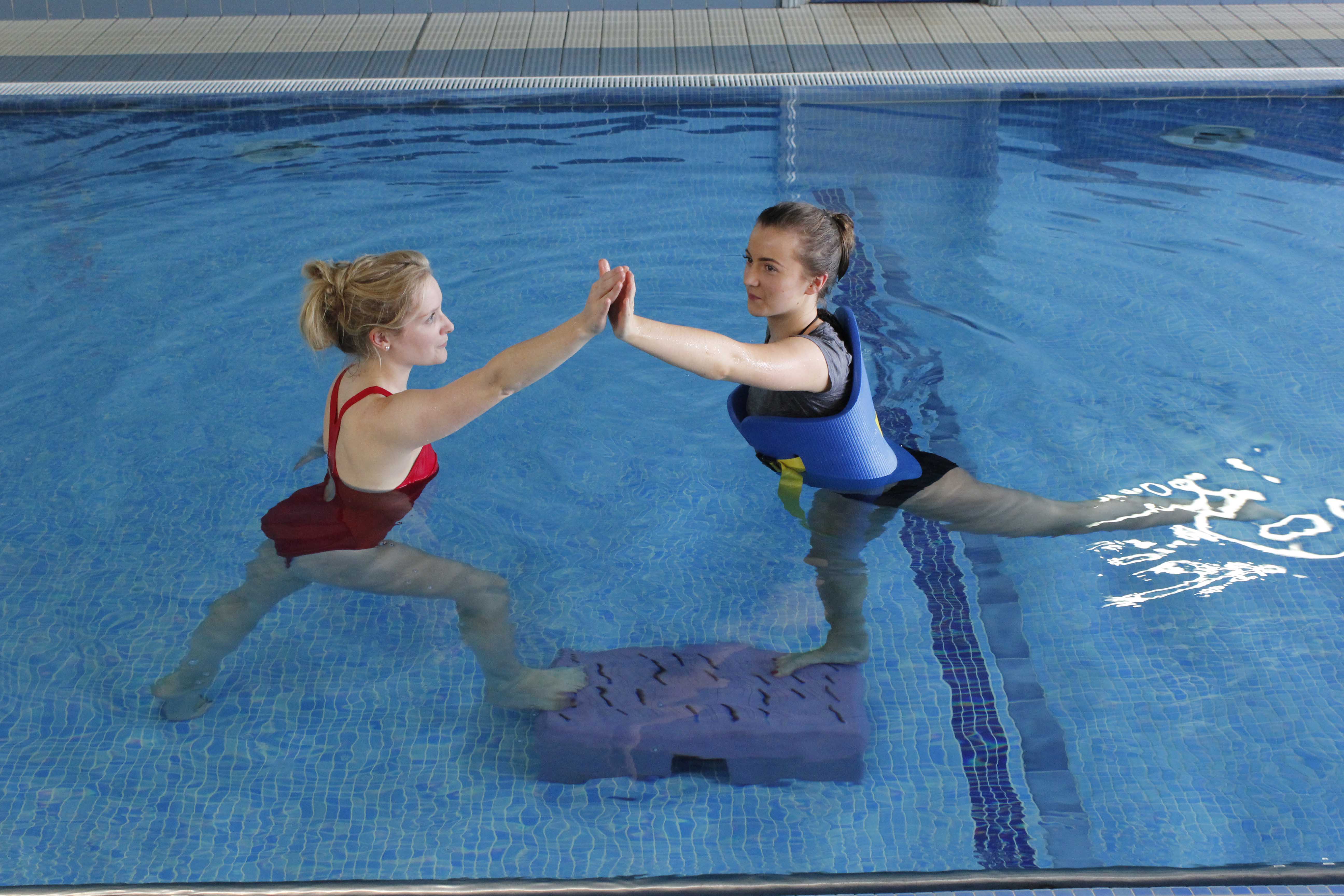 Hydrotherapy session with close supervision from specialist physiotherapist