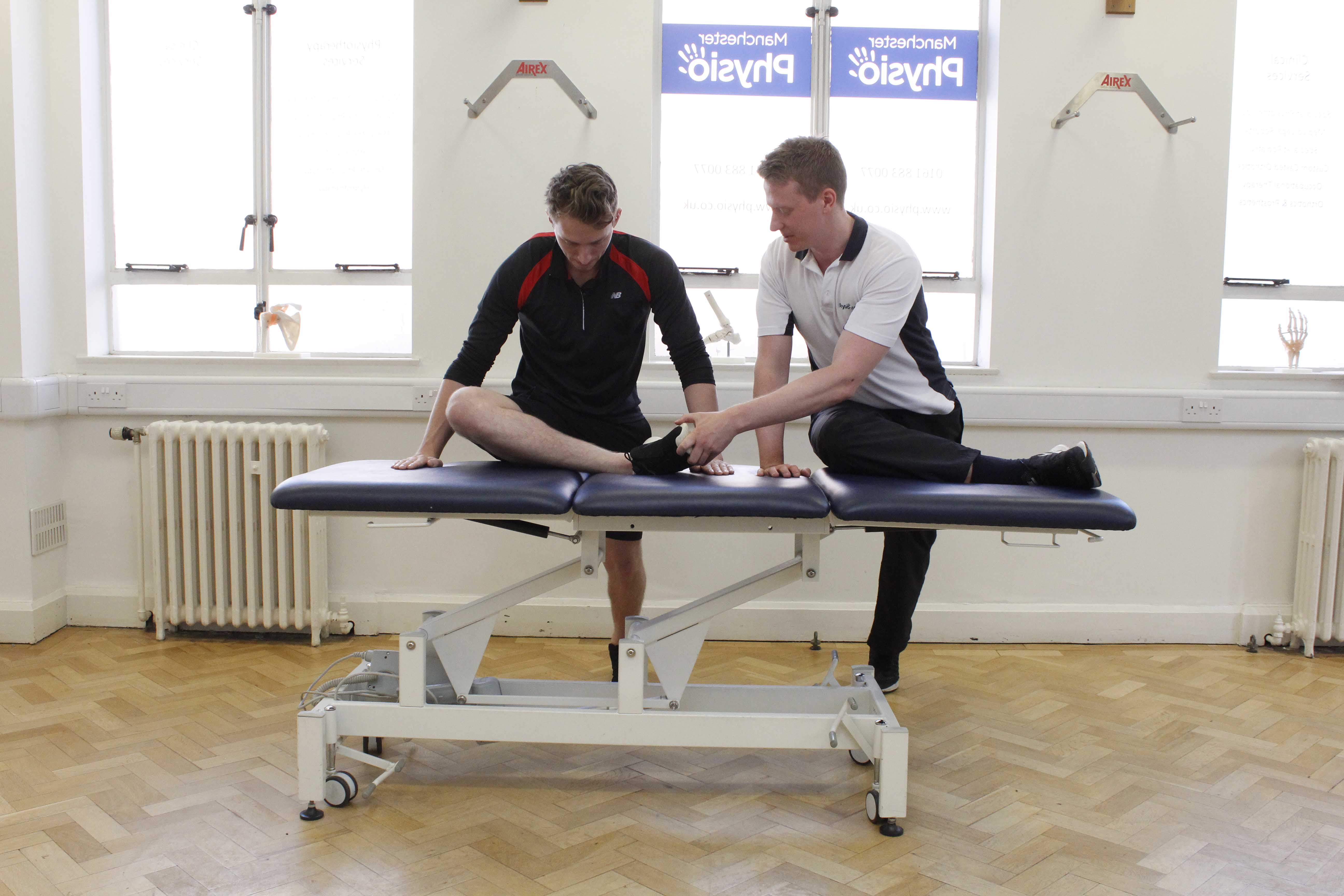 Progressive knee strengthening exercises performed under supervision of experienced MSK physiotherapist