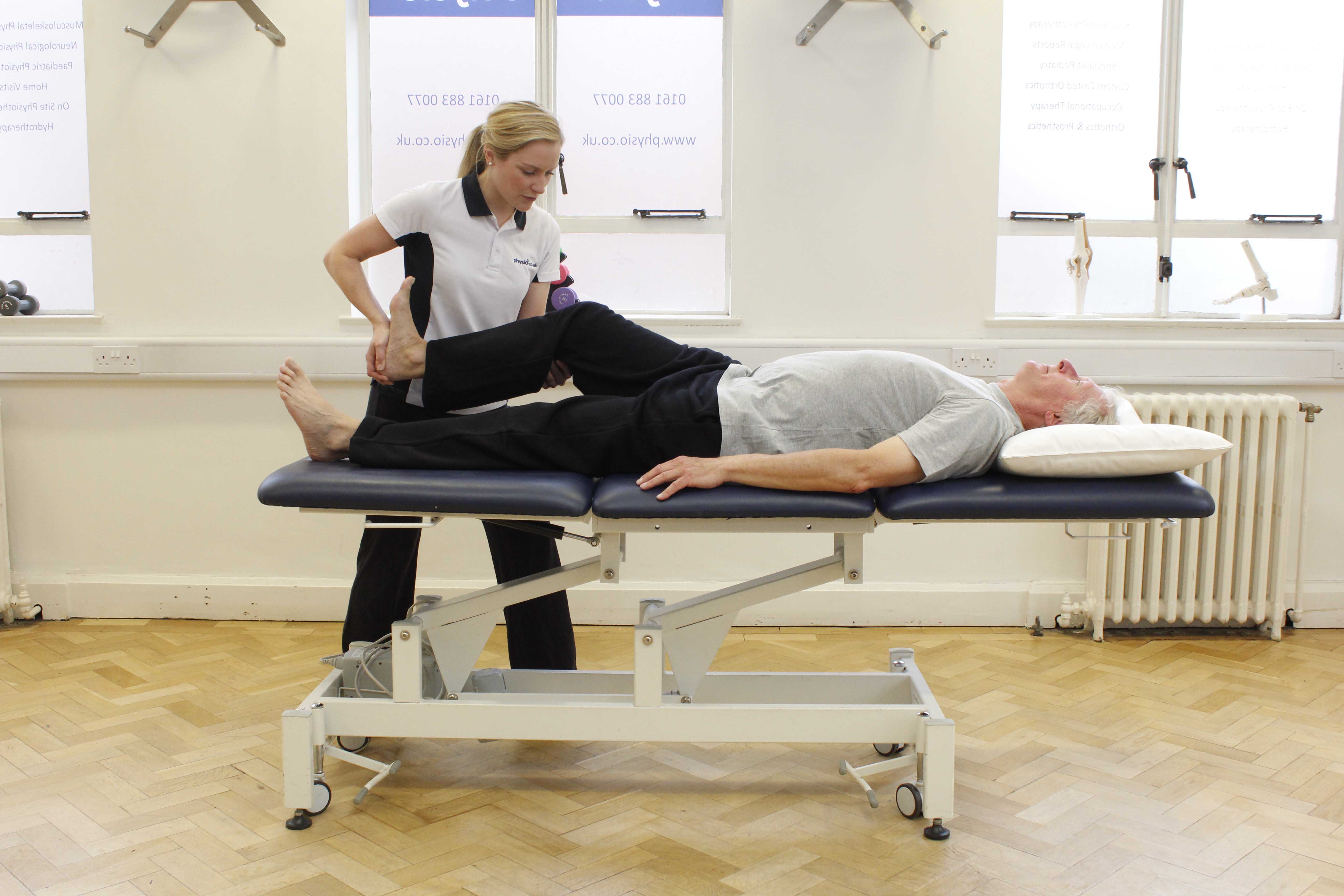 Moblisations and stretches of the hip, knee and ankle by an experienced physiotherapist Moblisations and stretches of the hip, knee and ankle by an experienced physiotherapist