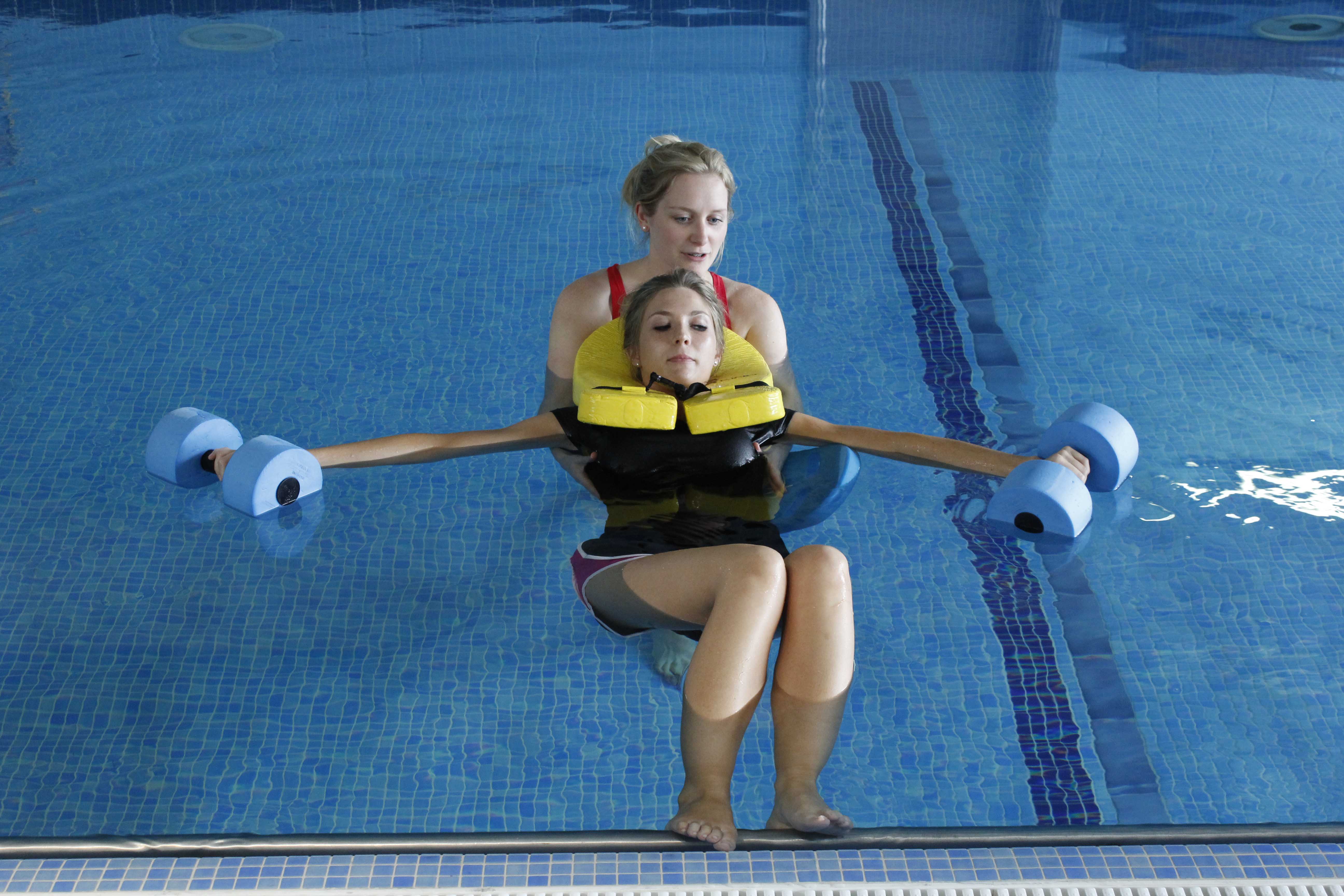 Hydrotherapy session with close supervision from specialist physiotherapist