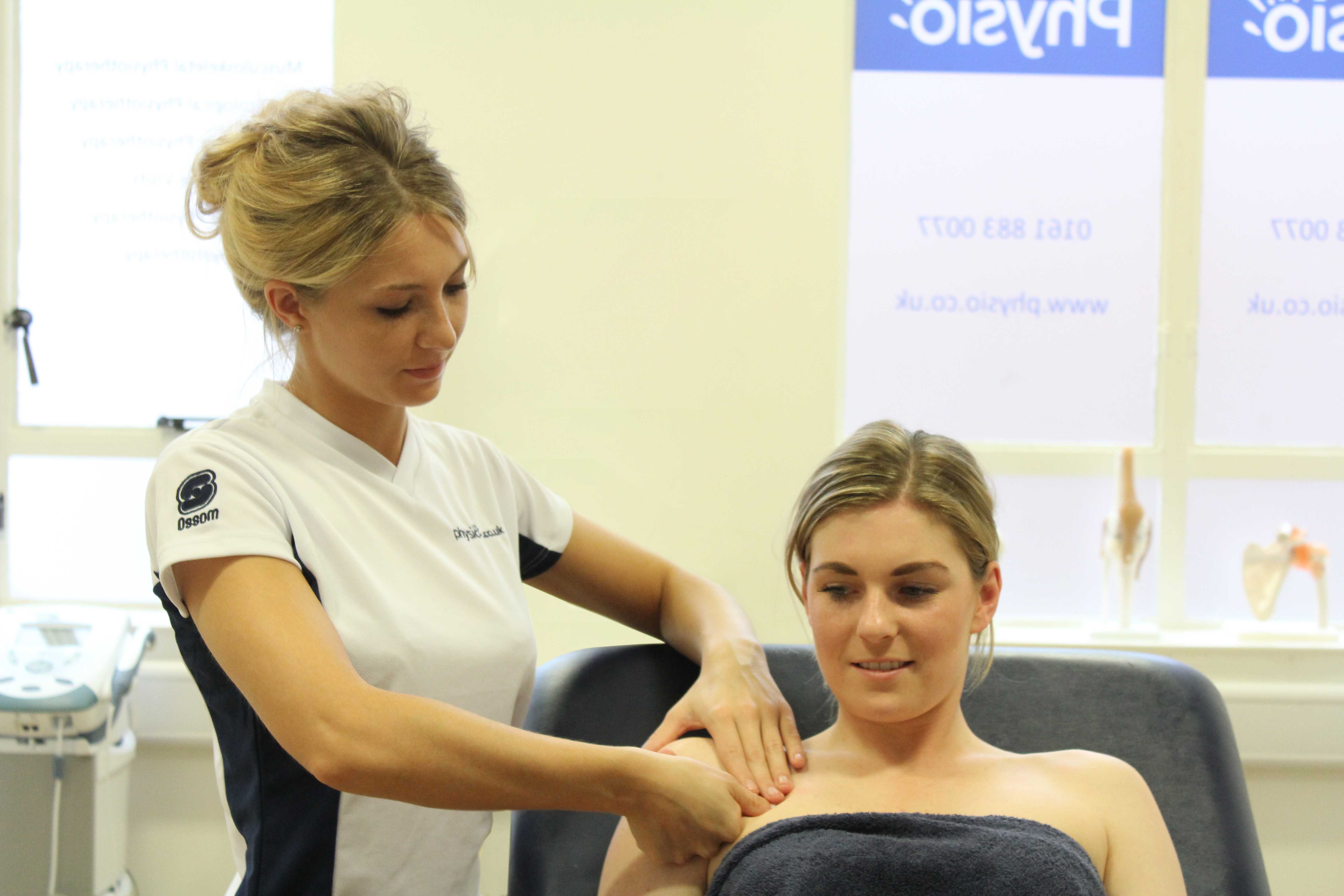 Trigger point massage applied to the chest muscles by a specialist MSK therapist