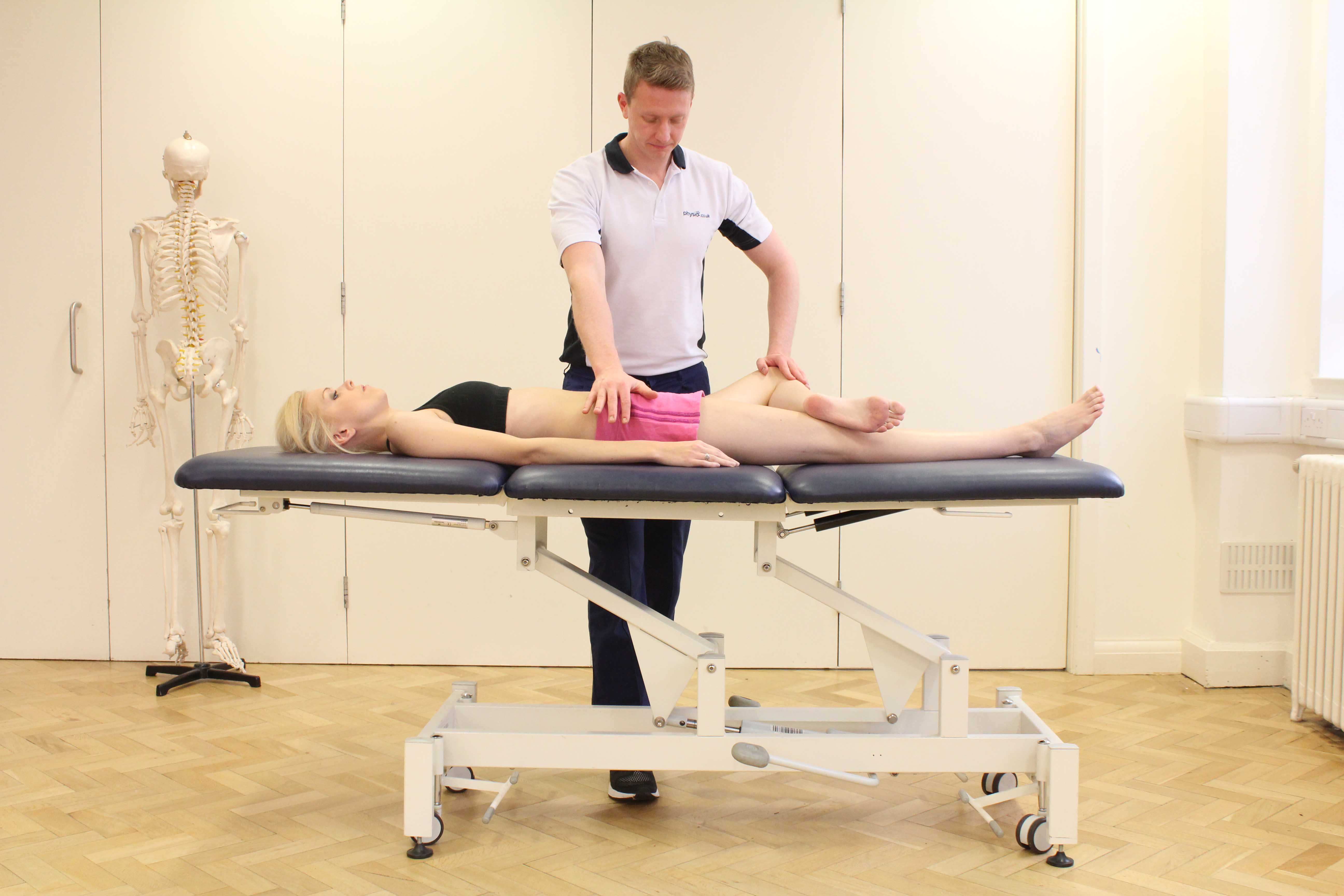 Passive mobilisations and stretches of the hips and pelvis by an experienced physiotherapist Passive mobilisations and stretches of the hips and pelvis by an experienced physiotherapist