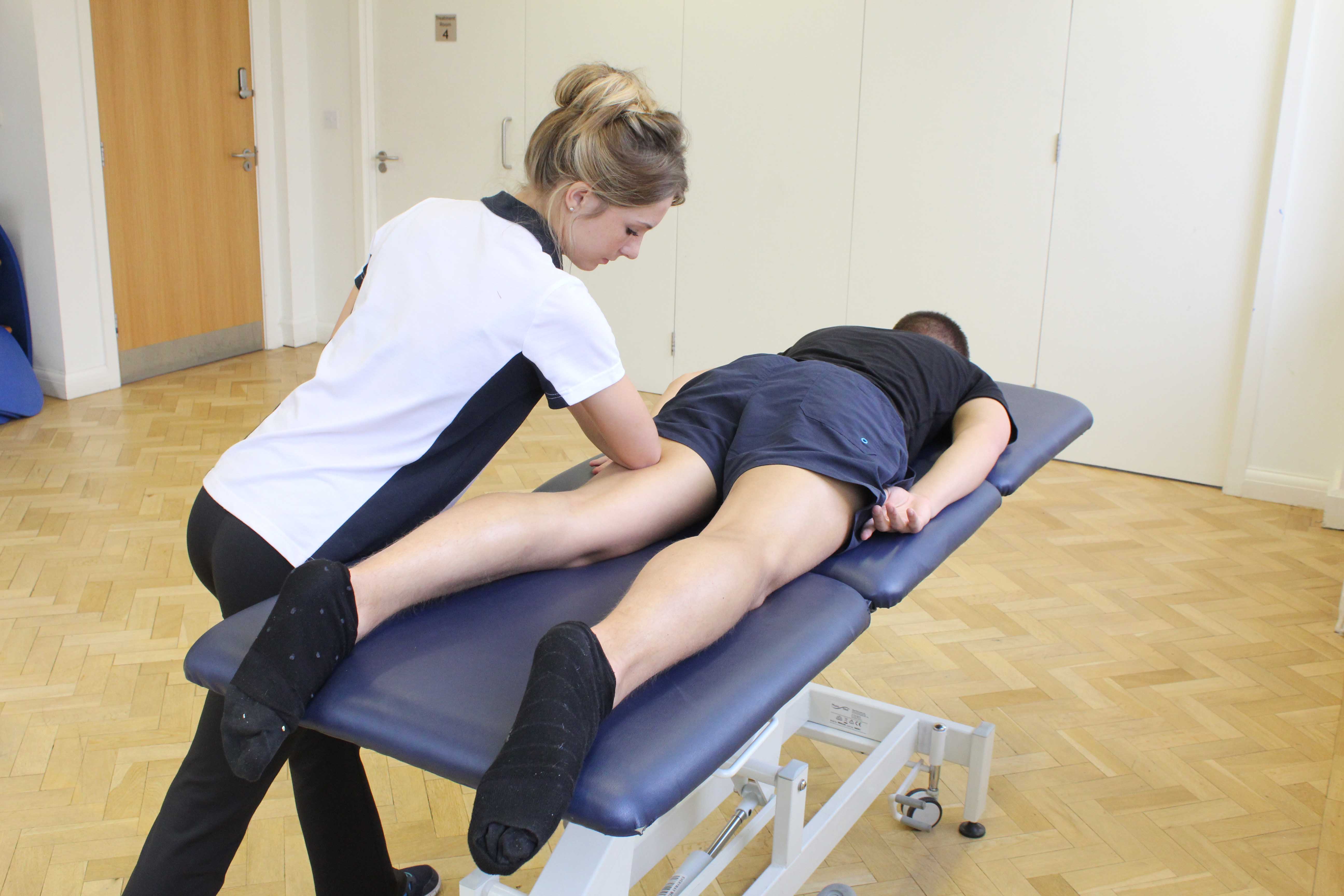 Deep tissue massage of the hamstring muscles by specialist MSK therapist