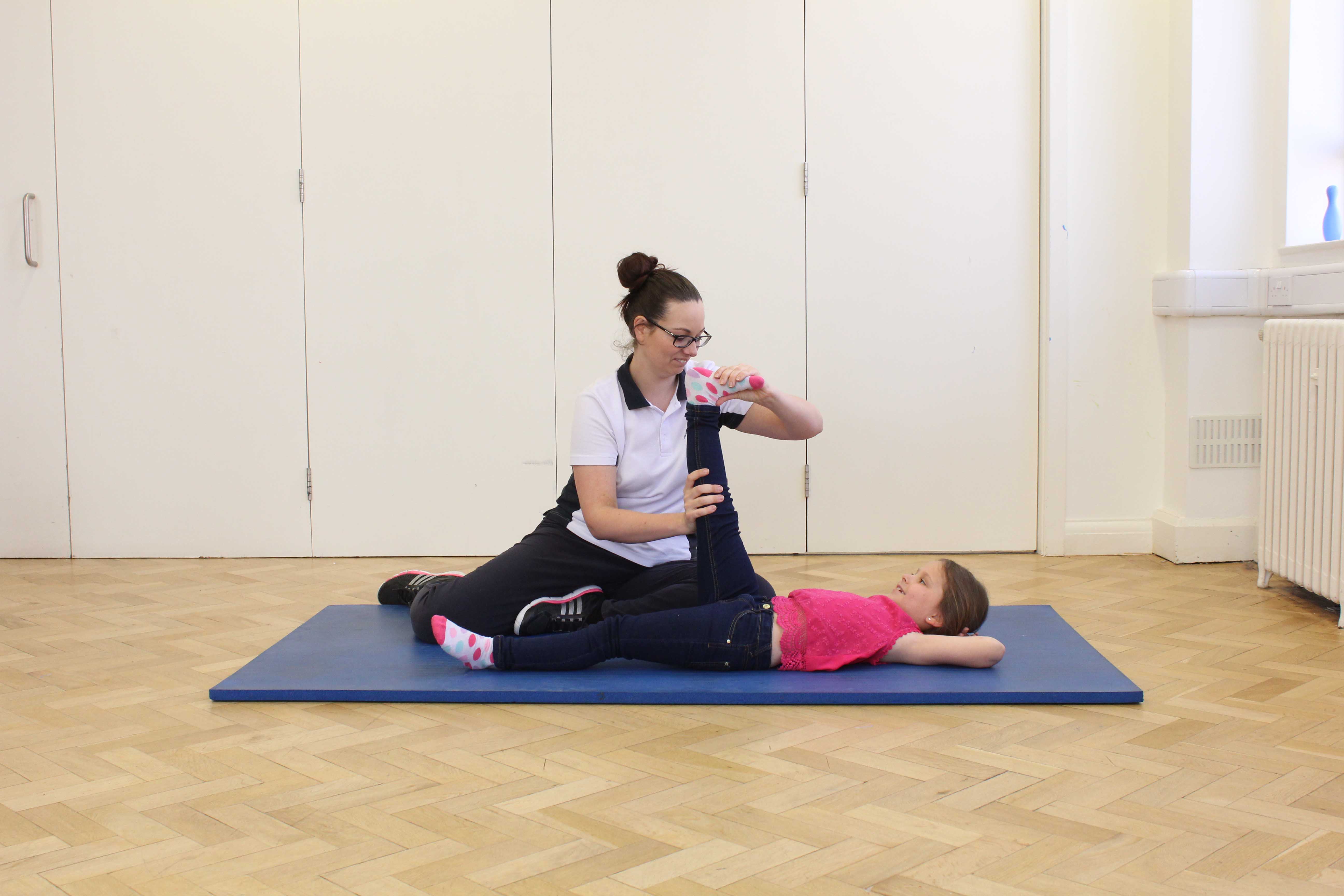 Passive stretches of the hip, knee and ankle to reduce contractures of the lower limb Passive stretches of the hip, knee and ankle to reduce contractures of the lower limb