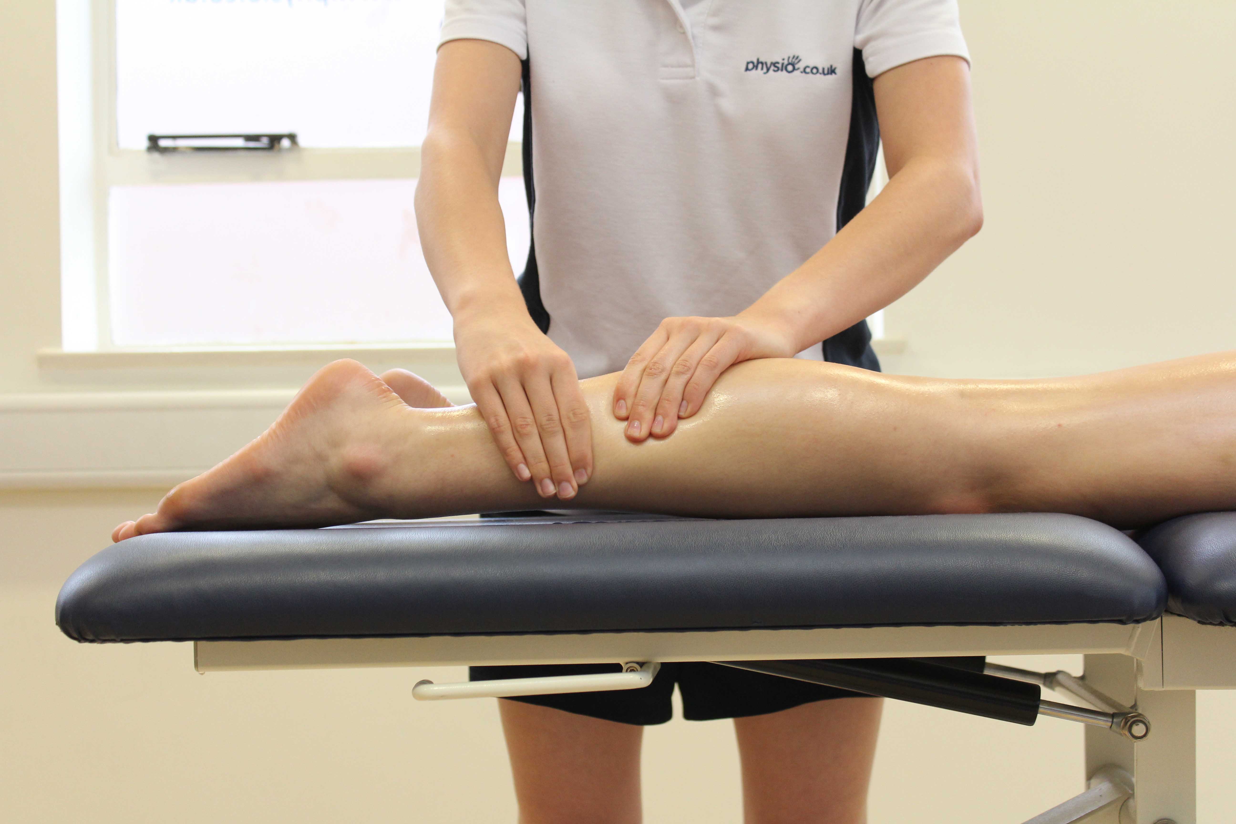 Rolling soft tissue massage of the gastrocnemius muscle