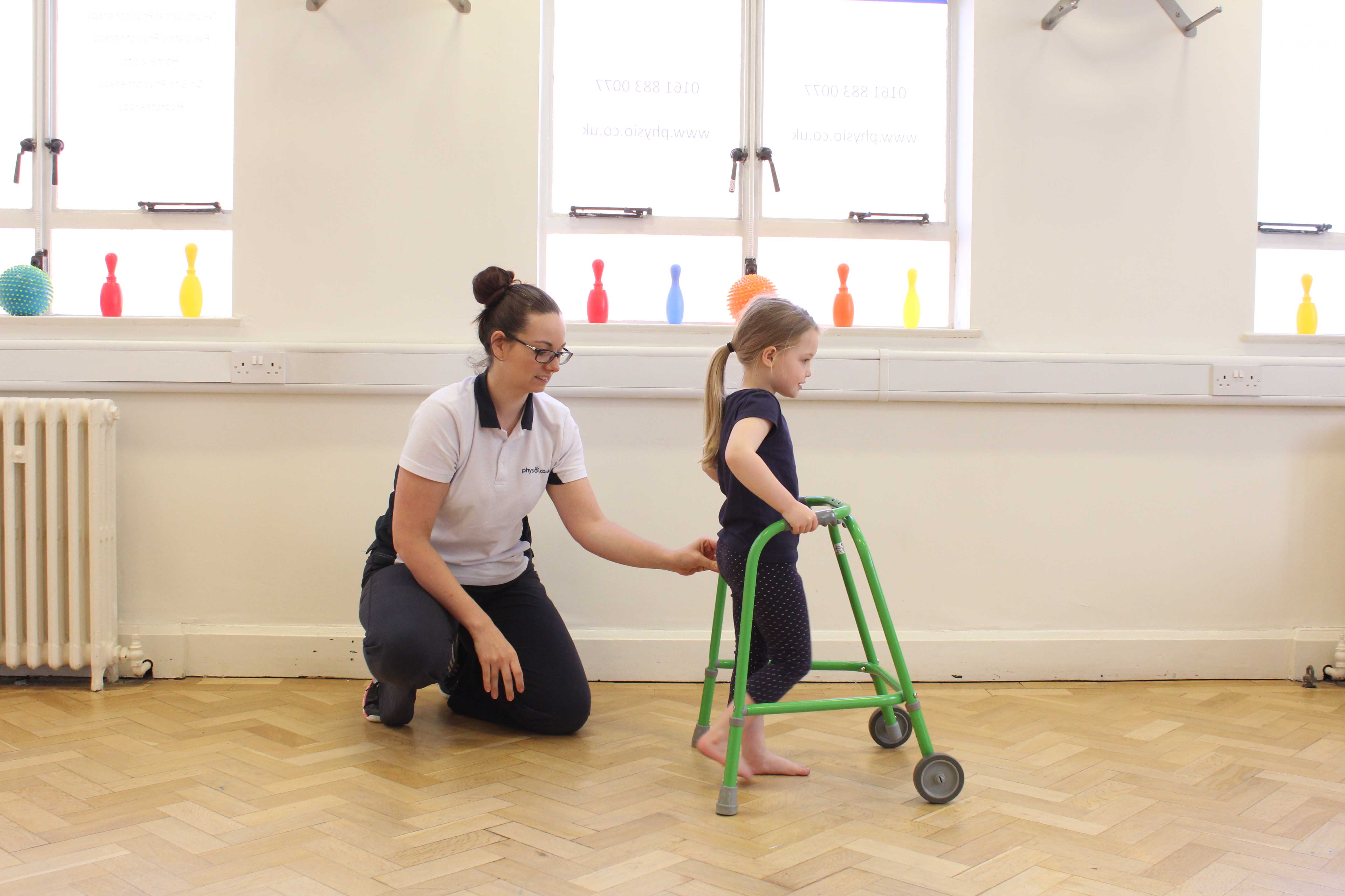 Mobility exercises supported by a trunk orthotic and wheeled walking frame Mobility exercises supported by a trunk orthotic and wheeled walking frame