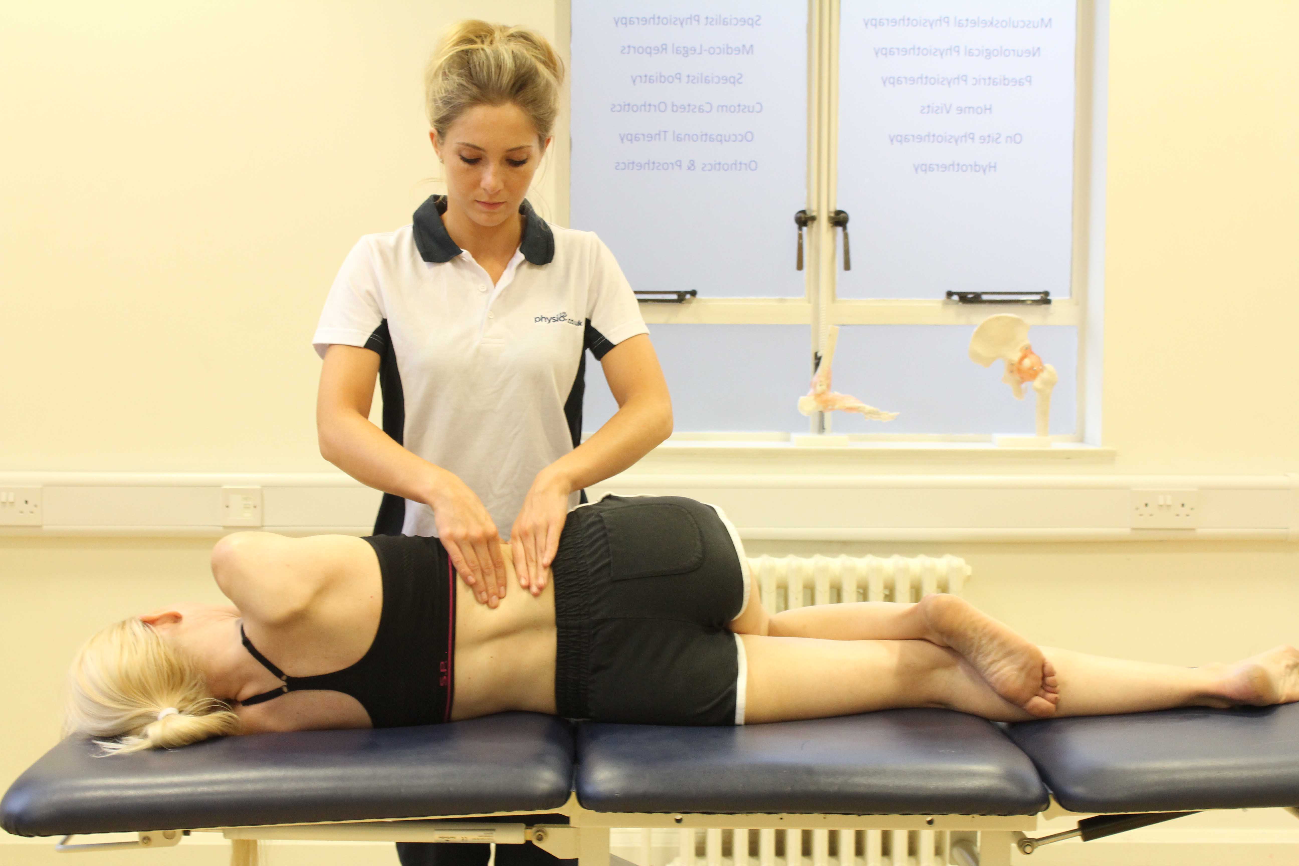 Wringing technique massage applied to obliques Wringing technique massage applied to obliques